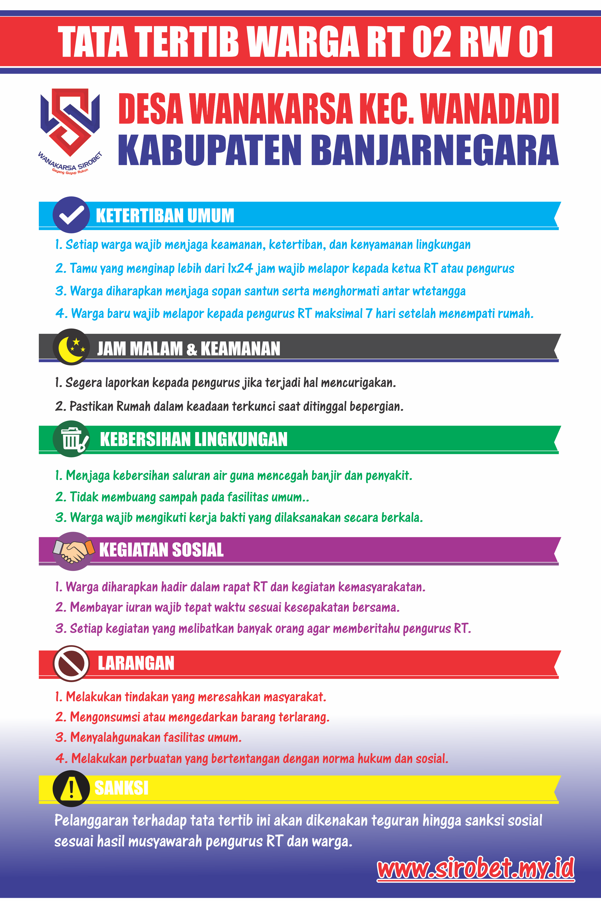 TATA TERTIB RT 02 RW 01 DESA WANAKARSA DUSUN KALIJOHO-SIROBET